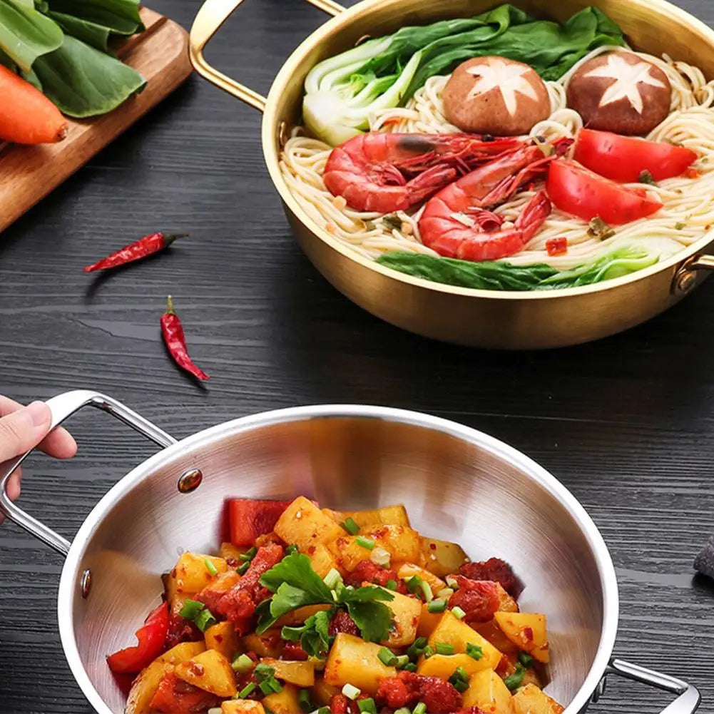 Stainless Steel Instant Noodle Pot Single Person Small Dry Double Flat Pot Seafood Ear Gas Bottomed Household Soup Pot Hotp W4Q0