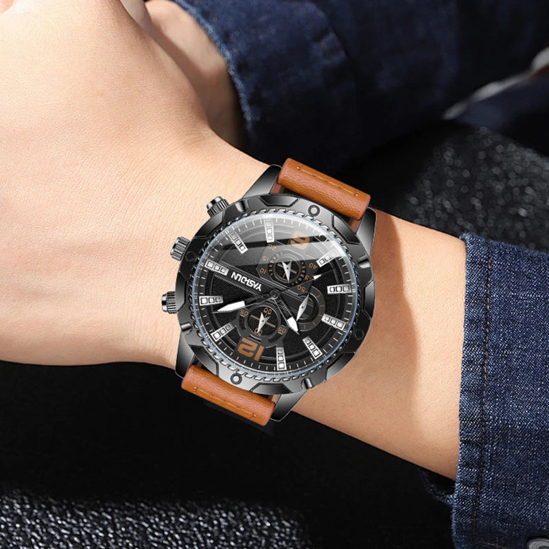 Reloj Hombre Fashion Men Watches Casual Leather Strap Quartz