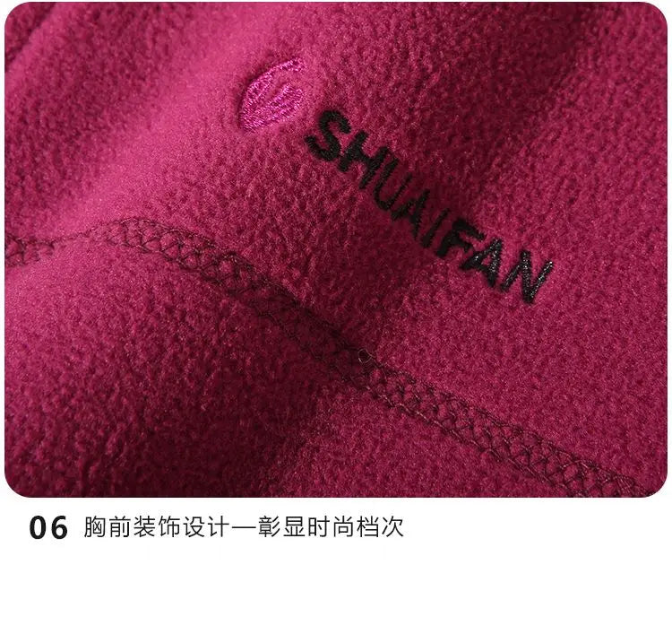 Women Thickened Fleece Winter Jacket Embroidery Zipper Thermal Plush Polar Fleece High Collar Cardigan Coats Outdoor Sweatshirt