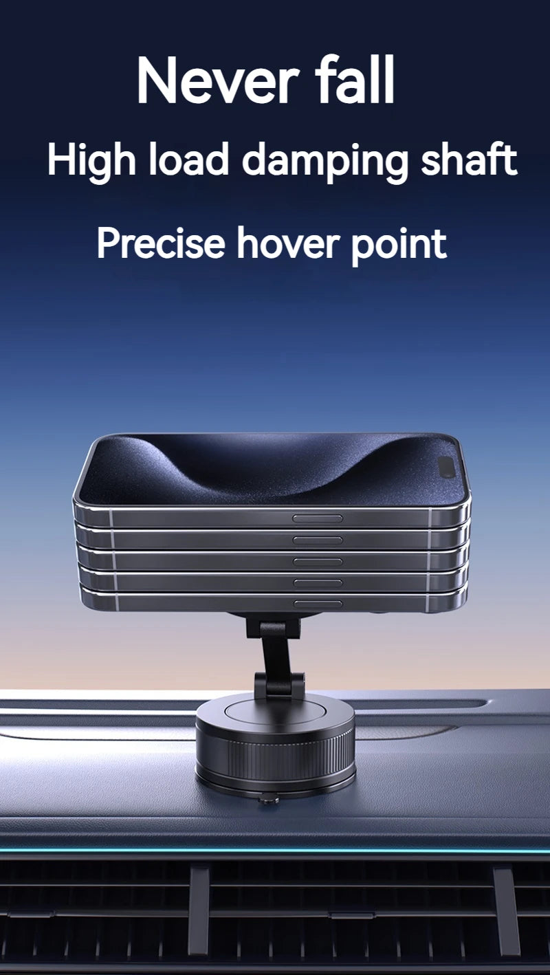 Foldable and Rotatable Metal Vacuum Suction Magnetic Car Holder Suitable for Kitchen Bath Gym Compatible with All Mobile Phones