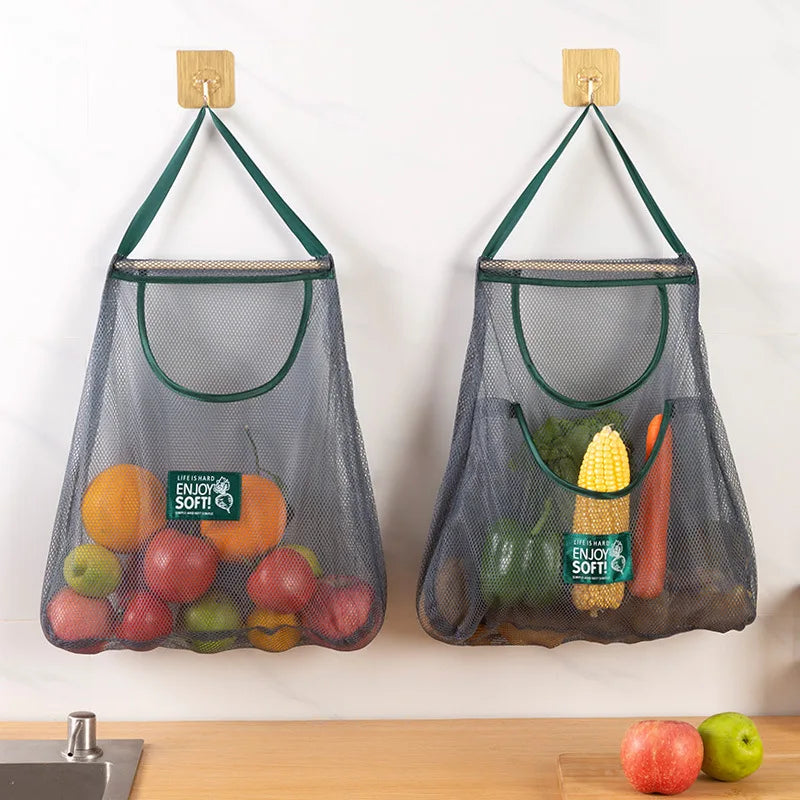 1PC Portable Hanging Mesh Storage Bag Multi-purpose Breathable Kitchen Fruit and Vegetable Hanging Bags