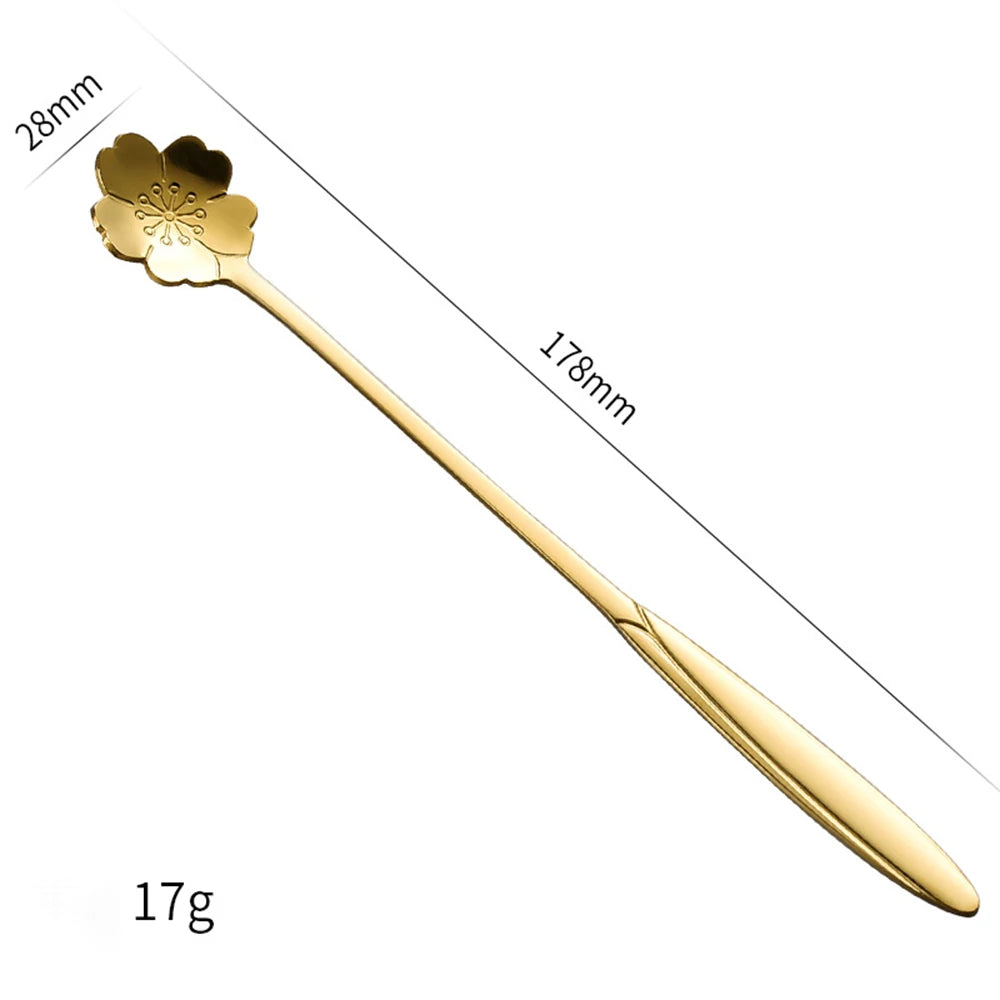 Flower Shape Coffee Spoon Gold Stainless Steel Dessert Spoon Ice Cream Scoop Tableware Kitchen Accessories
