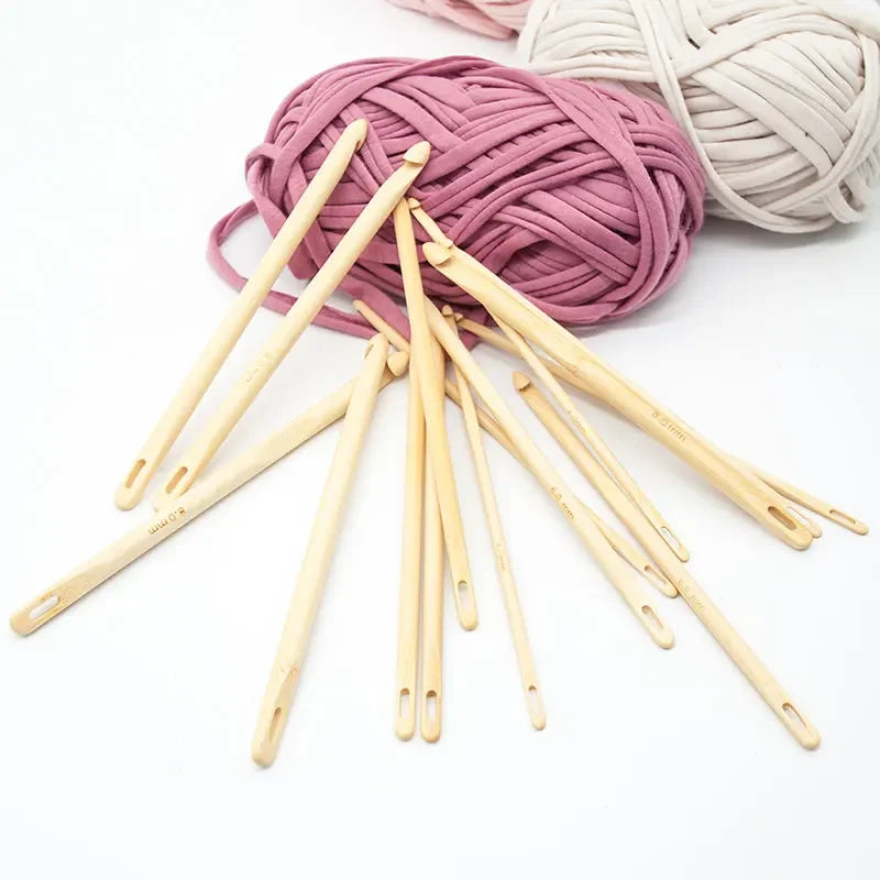 Natural Bamboo Afghan Tunisian Double Ended Crochet Hook Set Hand Sewing Knitting Needles Weave