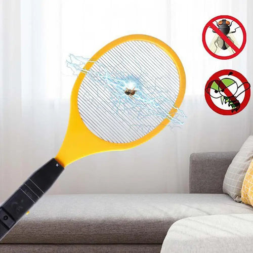 1pc Yellow Electric Mosquito Swatter Steel Mesh Stripes 1500-2000V High Voltage Powerful Shoc Kitchen Home Camping