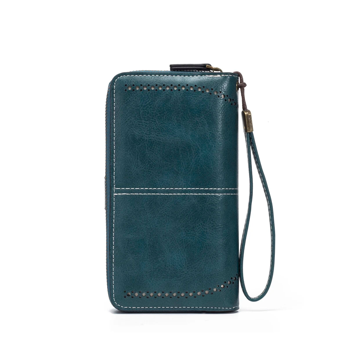 Rfid Anti-Theft Wallet for Men and Women, European and American Retro Leather Long Wallet Clutch, Oil-Waxed Leather Hollow-Out Multi-Card Slot Wallet, Large Capacity Zipper 70% off Clutch Bag, Card Holder Coin Purse Wallet Ha