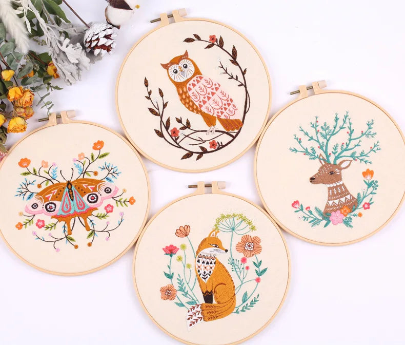 Embroidery Kit for Christmas DIY Wreath Printed Pattern Flower Cross Stitch Set Needlework Hoop Handmade Sewing Art Craft Kit