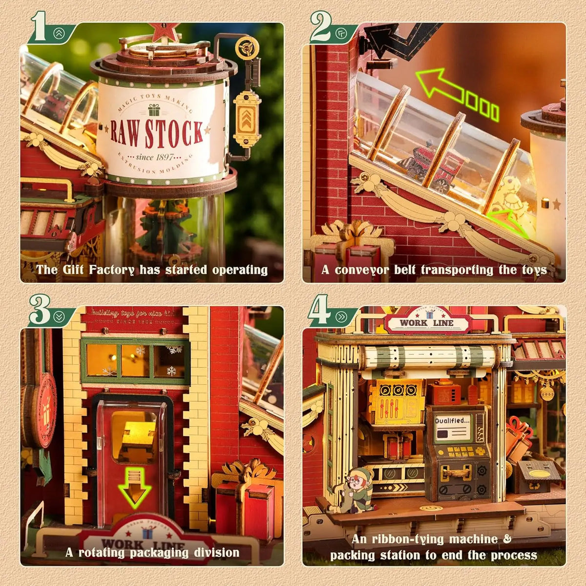 Robotime Wooden Music Box Christmas Dream Gift Factory 3D