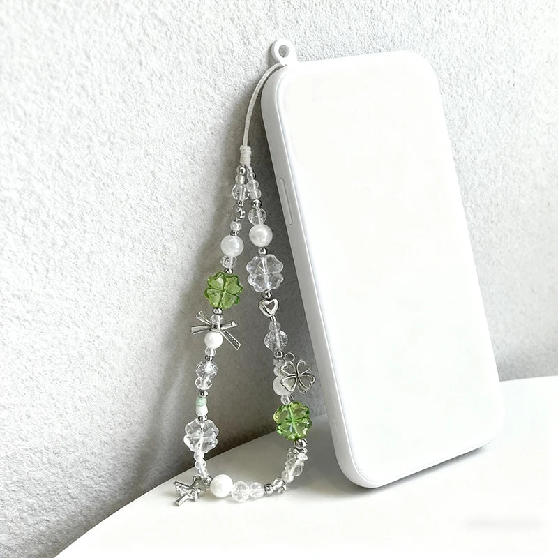 Lucky Clover Beaded Phone Charm Keychain
