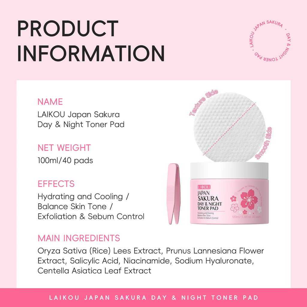 Japan Sakura Toner Pads 100ml 40pads Day Night Use Remove Makeup Cleanse Moisturize Face Care Hydrating Treatment  Skin Care