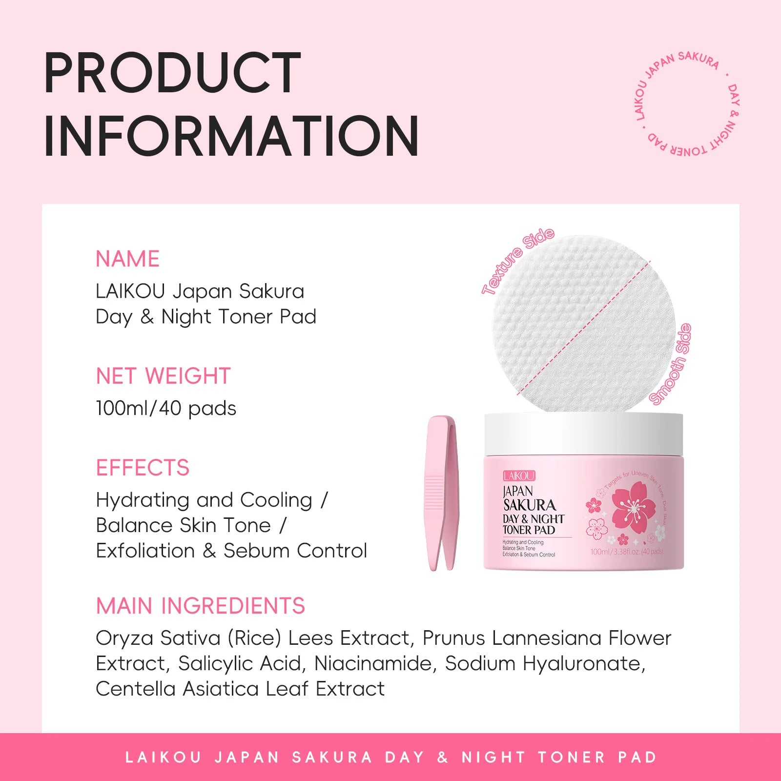 Japan Sakura Toner Pads 100ml 40pads Day Night Use Remove Makeup Cleanse Moisturize Face Care Hydrating Treatment  Skin Care