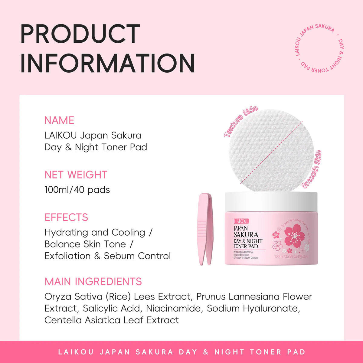 Japan Sakura Toner Pads 100ml 40pads Day Night Use Remove Makeup Cleanse Moisturize Face Care Hydrating Treatment  Skin Care