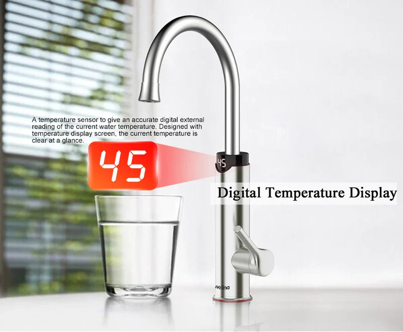 Briwellna Electric Water Heater 220V Flowing Heater Kitchen Faucet 2 in 1 Tap Tankless Water Heating Mixer Electric Geyser