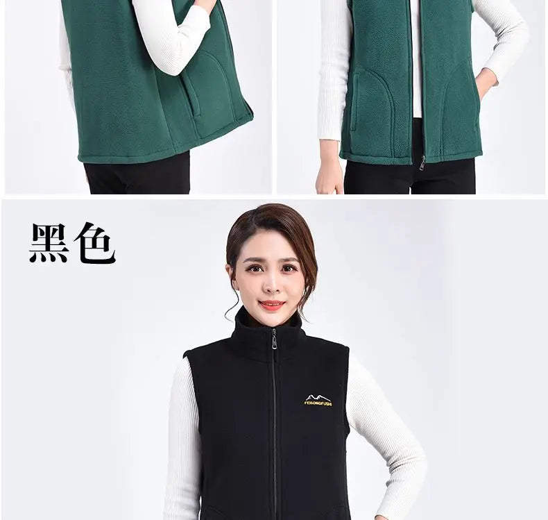Autumn Winter Fleece Vest Women Stand Collar Zipper Sweatshirt Sleeveless Cardigan Warm Waistcoat Solid Tankcoat Women Clothing