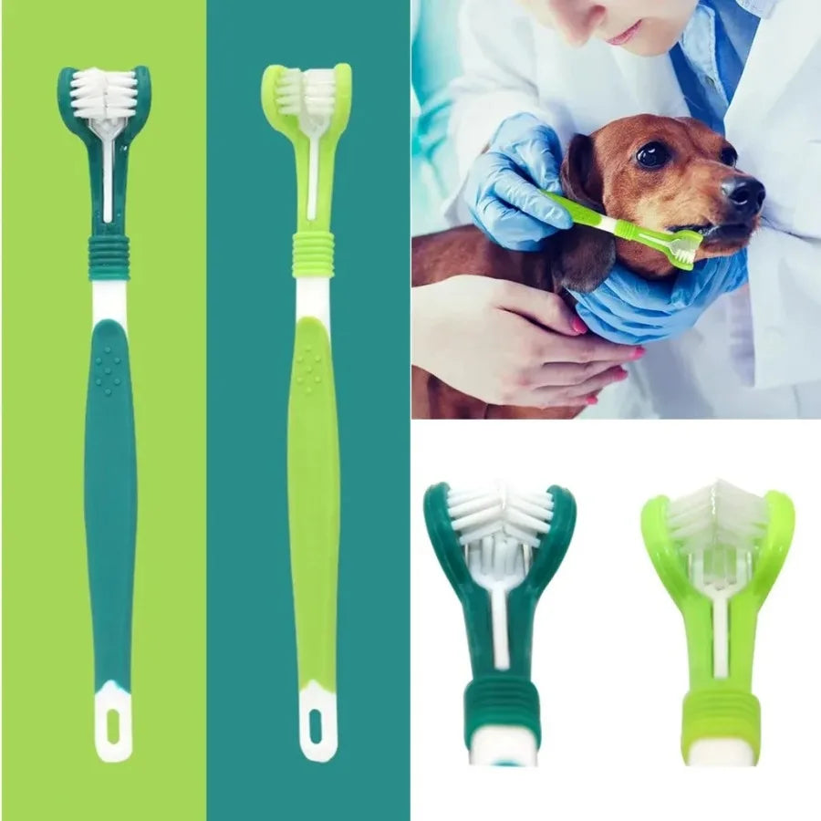 3-Sided Pet Toothbrush Dog Plastic Toothbrush Removing Tartar