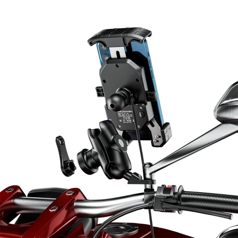2022 Upgraded 12V Motorcycle Phone Holder 20W Type C PD Quick Charger 15W Wireless Charger Cradle Holder for 4.0-7.0" Cellphone