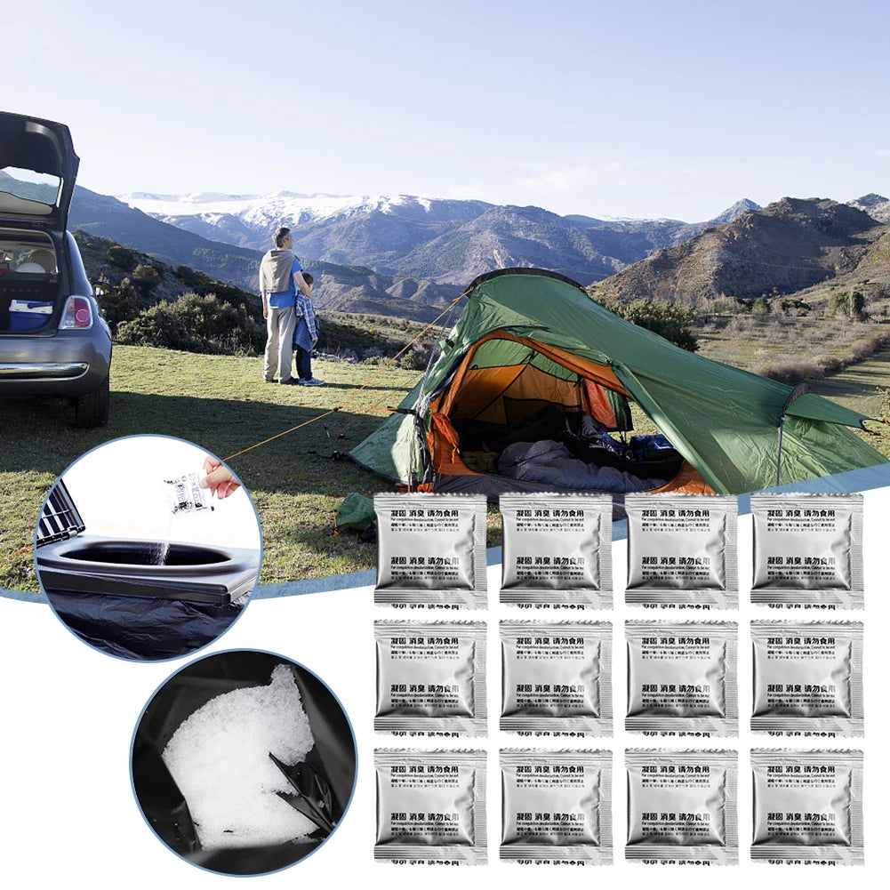 12Pcs Camping Toilet Chemicals Liquid Waste Gelling Deodorizing Powder Emergency Toilet Waste Treatment Portable Toilet Powder