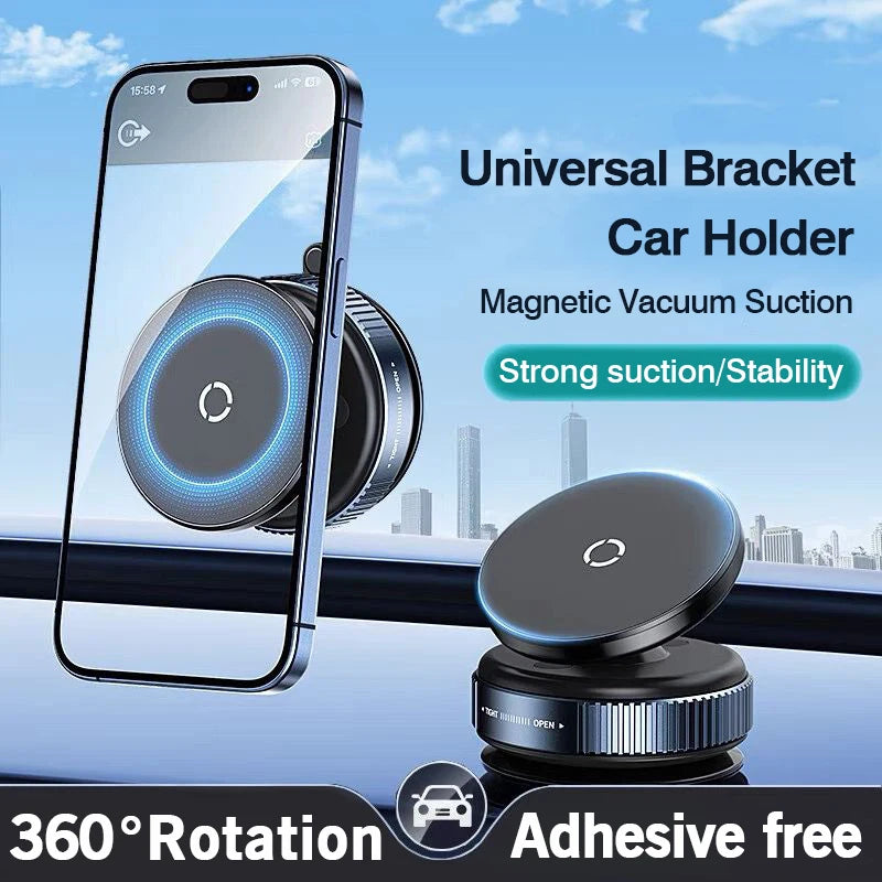 Universal Car Phone Holder Vacuum Suction Cup Strong Magnetic Adsorption 360°Phone Bracket For Gym Kitchen Car Navigation Stand