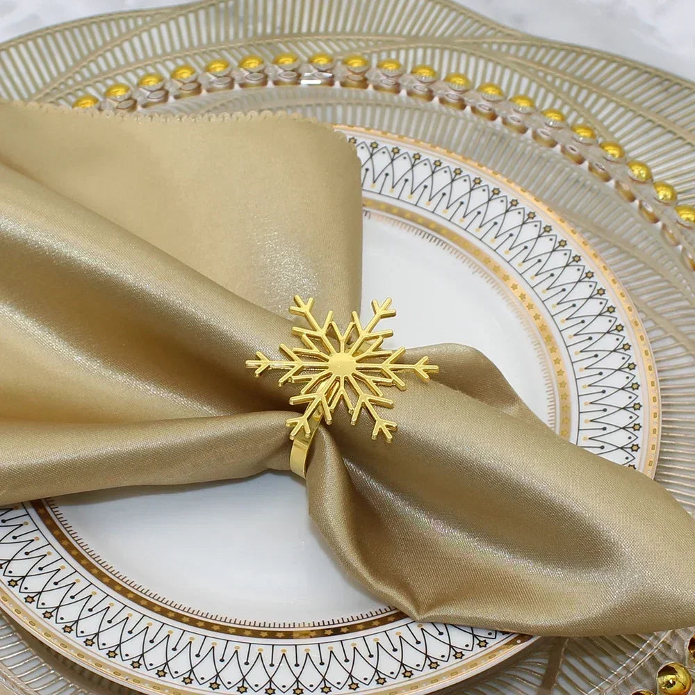 6Pc Silver/Gold Snowflake Napkin Rings Dinner Napkin Rings Holder for Christmas Holiday New Year Wedding Party Table Decoration