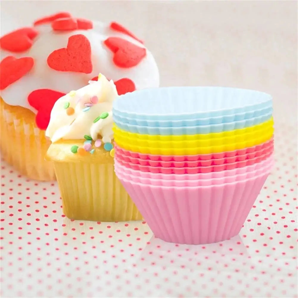 12pcs/Set Silicone Cake Mold Round Shaped DIY Cake Decorating Tools Muffin Cupcake Baking Molds Kitchen Cooking Bakeware Maker