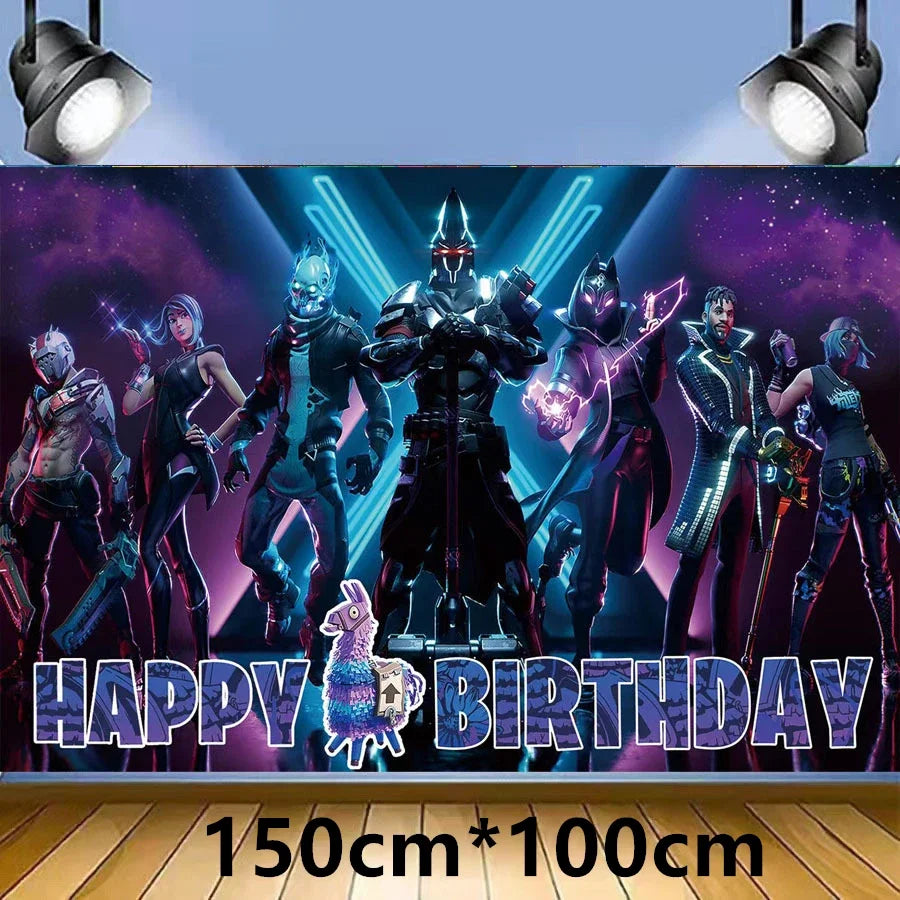 Fortnite Balloons Shooting Game Ballons Boy Girl Happy Birthday Banner Party Decoration Alpaca Llama Tableware Cake Topper Toy