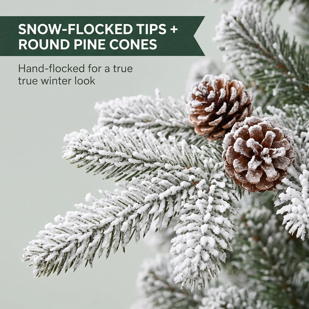 9FT Pre-Lit Slim Pencil Christmas Tree with Pine Cones