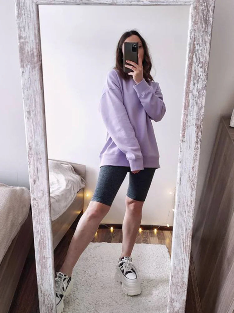 Streamgirl Cotton Basic Sweatshirt Women Oversized Yellow Pullovers Loose Casual Tops Spring Colorful Sweatshirts Women Pink