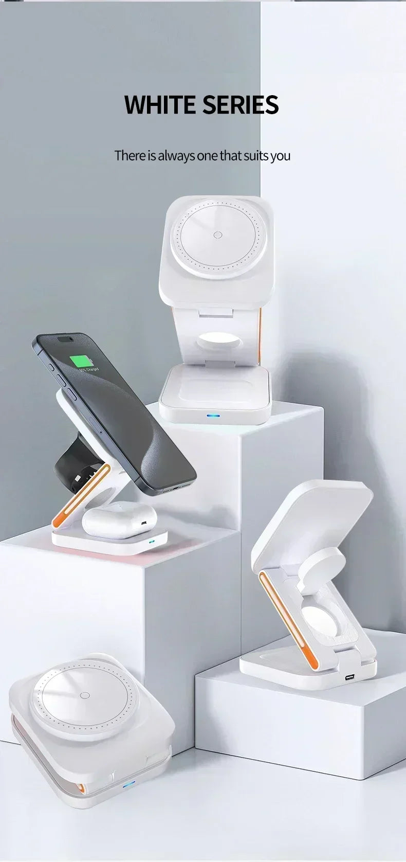 3 in 1 Foldable Magnetic Wireless Charger Stand 100W Fast Charging Station for iPhone 16 15 14 13 12 iWatch 10-2 Airpods Pro Max