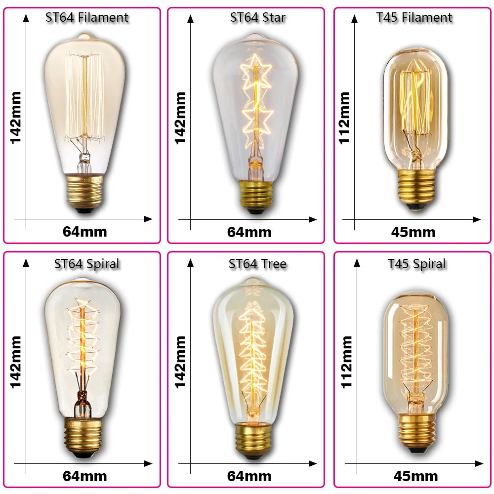 Retro Edison Light Bulb E27 40W 220V 110V Bedroom Industrial Loft Vintage Bulb For Home Decor Filament incandescent Edison Lamp