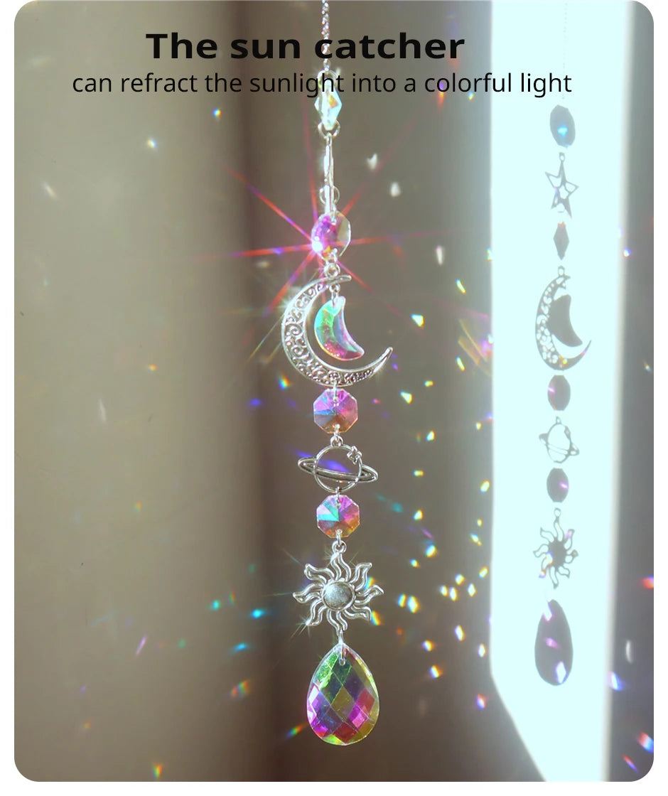 1 Pc Galaxy Star Moon Crystal Wind Chime Pendant for Home Decor Outdoor Garden Suncatcher Holiday Party Supplies