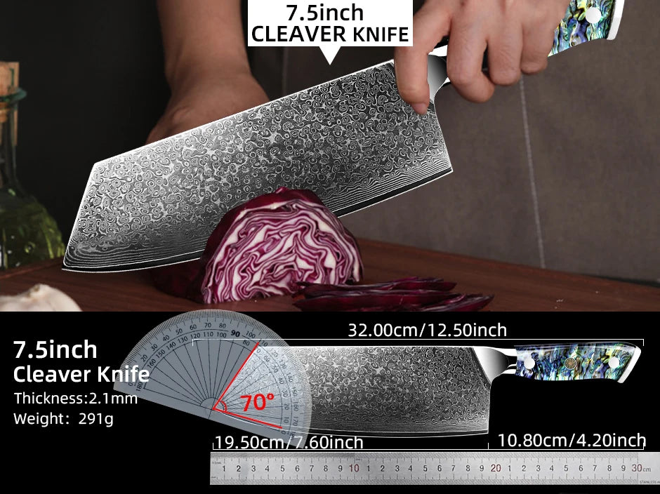 Damascus Knife Chef Knife Japanes VG10 67 Layer Steel Cleaver Paring Bread Knife Lasting Sharp Abalone Shell Handle Kitchen Gift