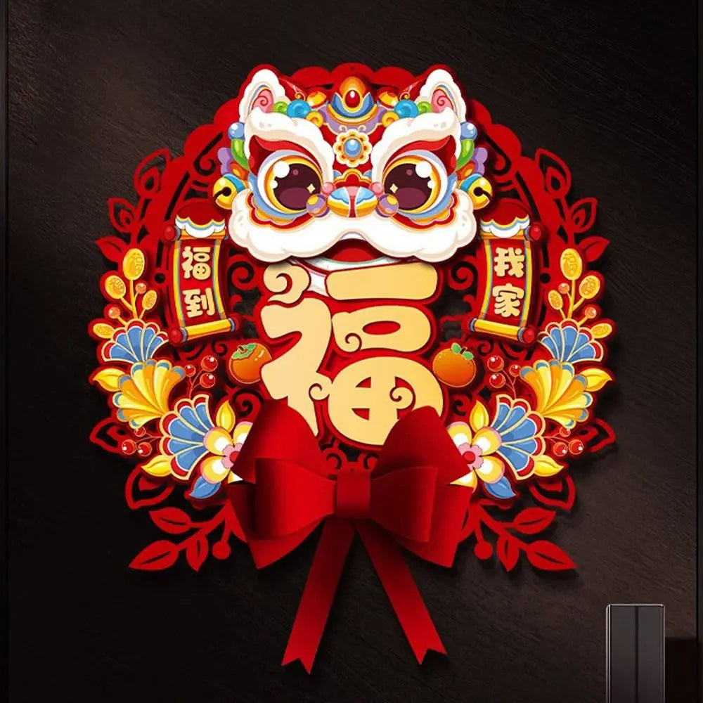 Chinese 2026 Horse Year Door Sticker Nonwovens Traditional Fu Character Sticker Blessing Cartoon New Year Wall Sticker