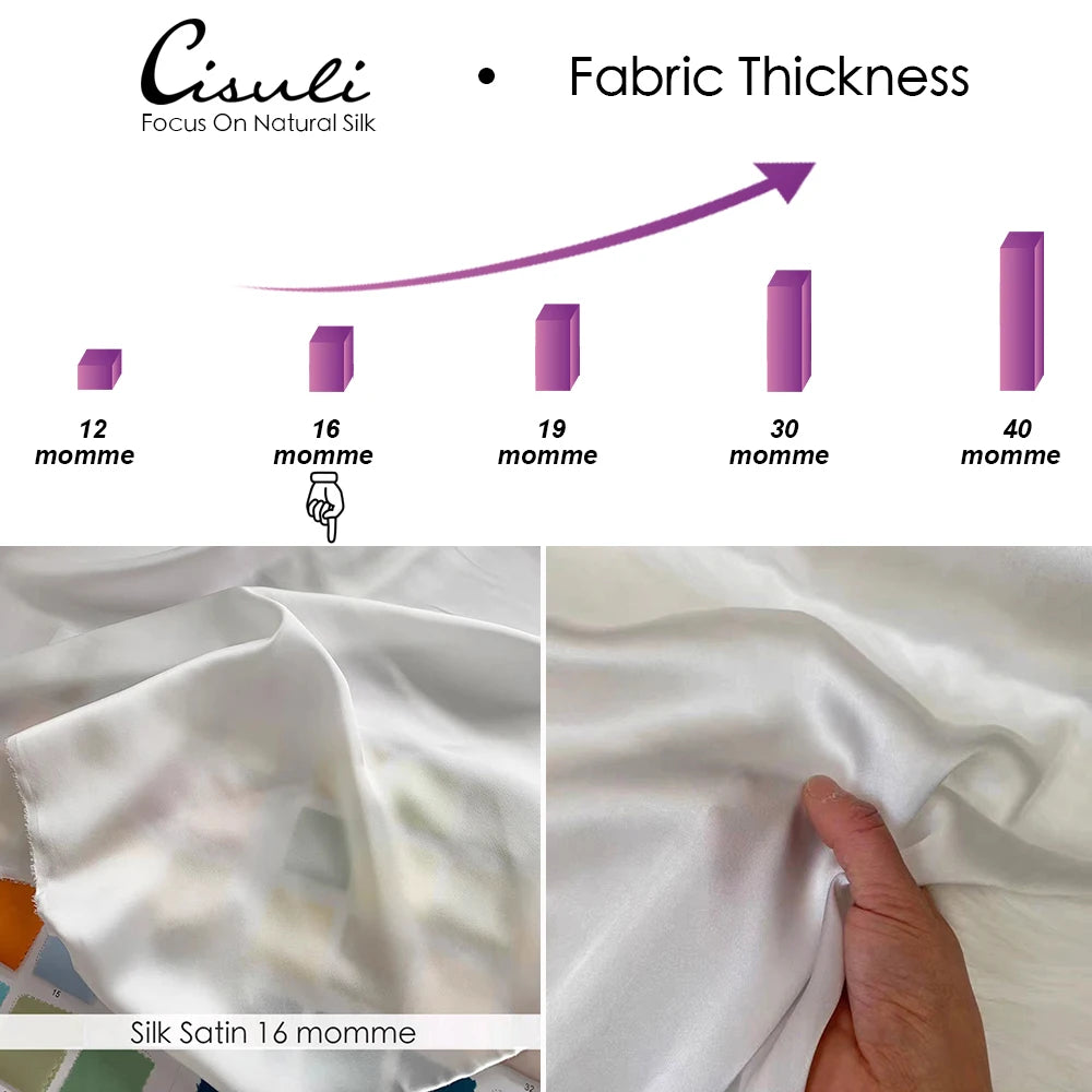 CISULI Pure Silk Stretch Satin Fabric,16momme,Width 140cm,Silk Lycra,Shirt and Dress Cloth Material