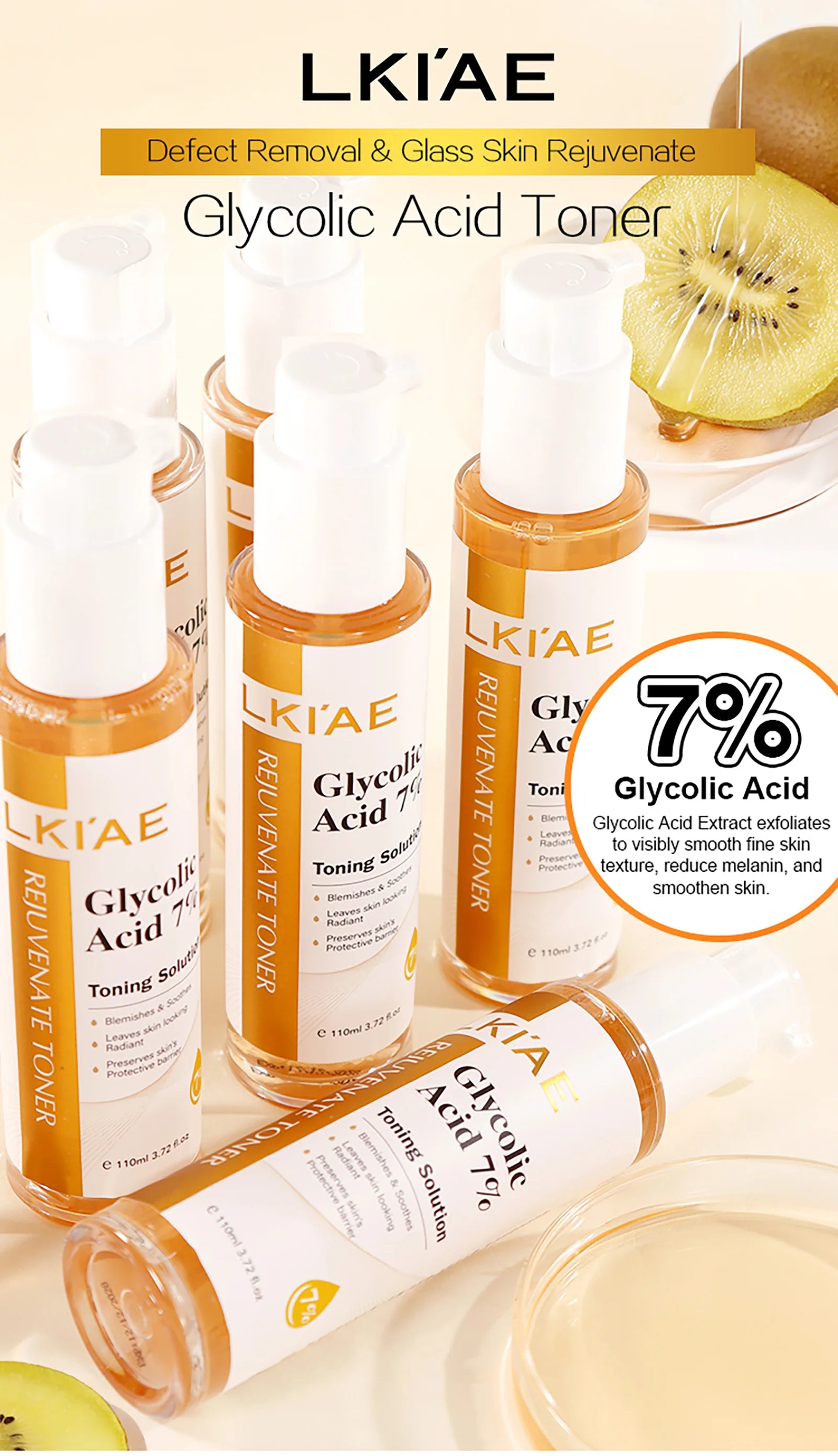 LKIAE Glycolic Acid Brightening Skin Care Set, Reduce Dark Spots, Unclog Pores, Clean Skin, Whitening Kit For All Skin Types
