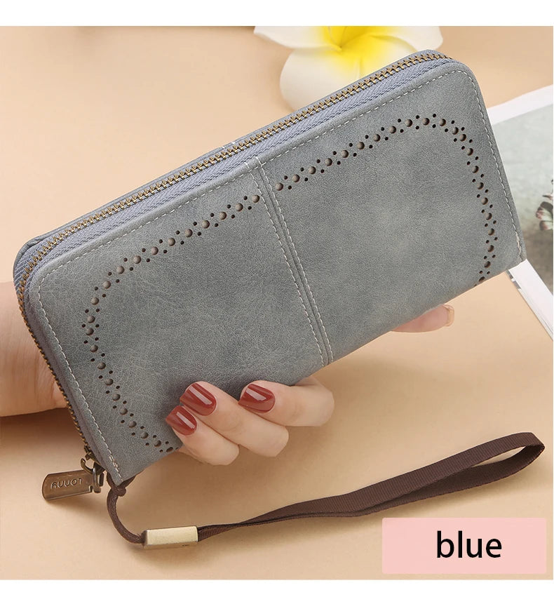 RFID anti-theft long wallet for men and women; 2025 cross-border new version; large capacity mobile phone bag; vintage hollowedo