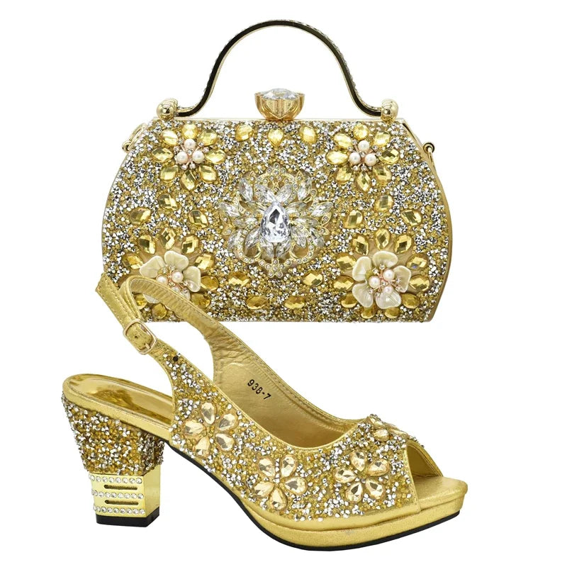Purple Rhinestone Wedding Shoes and Bag Set