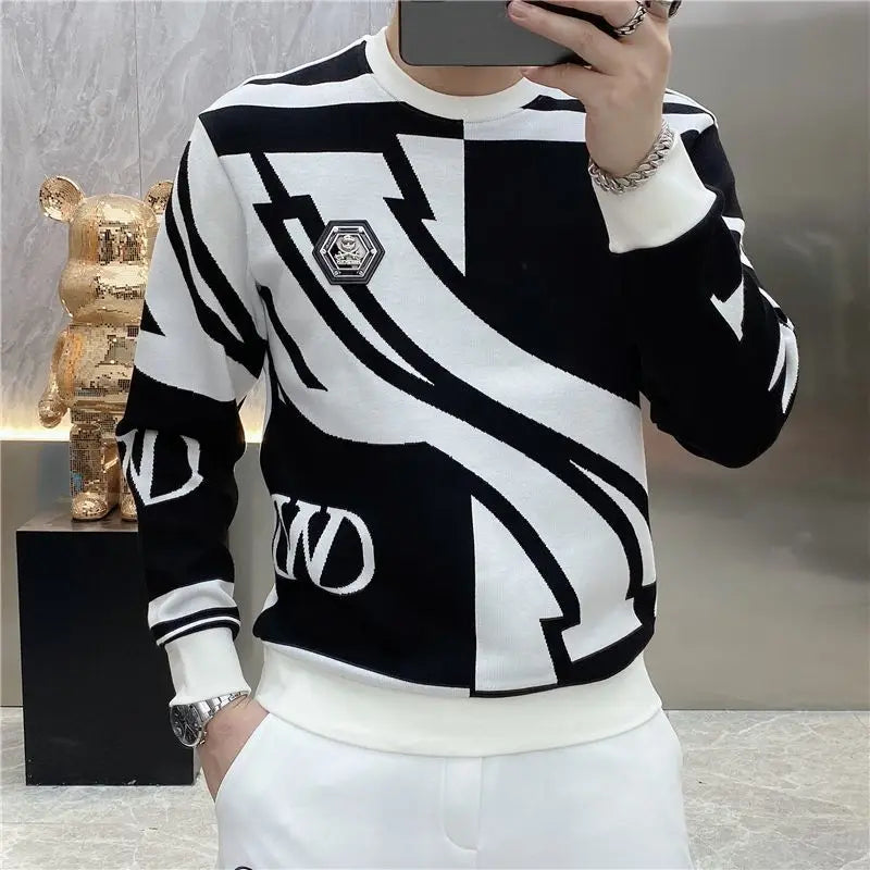 Men's Pullover Slim Fit Round Neck Crewneck Male Sweatshirt Contrasting Colors Cheap Luxury Simple Streetwear Loose Aesthetic