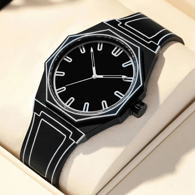 2D Sketch Line Men's Watch Fashion Minimalist Dial Silicone Strap