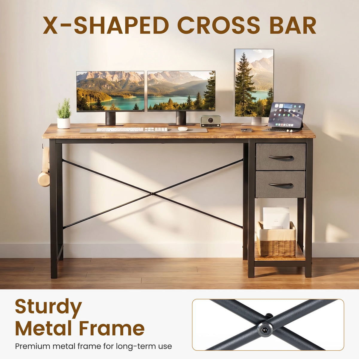 MCQ 47 Inch Standing Office Computer Desk with Drawers and Side