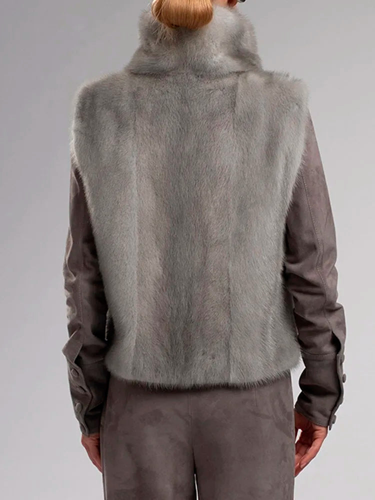 Grey Sexy Turtleneck Faux Fur Vests Womens Winter Coats 2026 Fashion Slim Sleeveless Casual Furry Jackets Female Outerwears