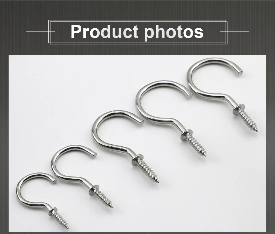 JUIDINTO 10-30pcs Cup Hook Screws 1/2"-2" Screw-in Hook Ceiling Tapping Screw Hook Carbon Steel for Kitchen Hanging