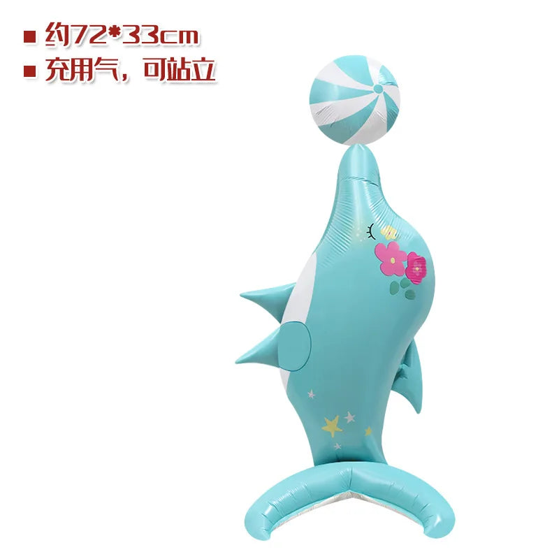 Standing Cute Animal Giraffes Seals Turtles Sharks Dolphin Bunny Foil Balloons Animal Sea Zoo Themed Birthday Party Decorations
