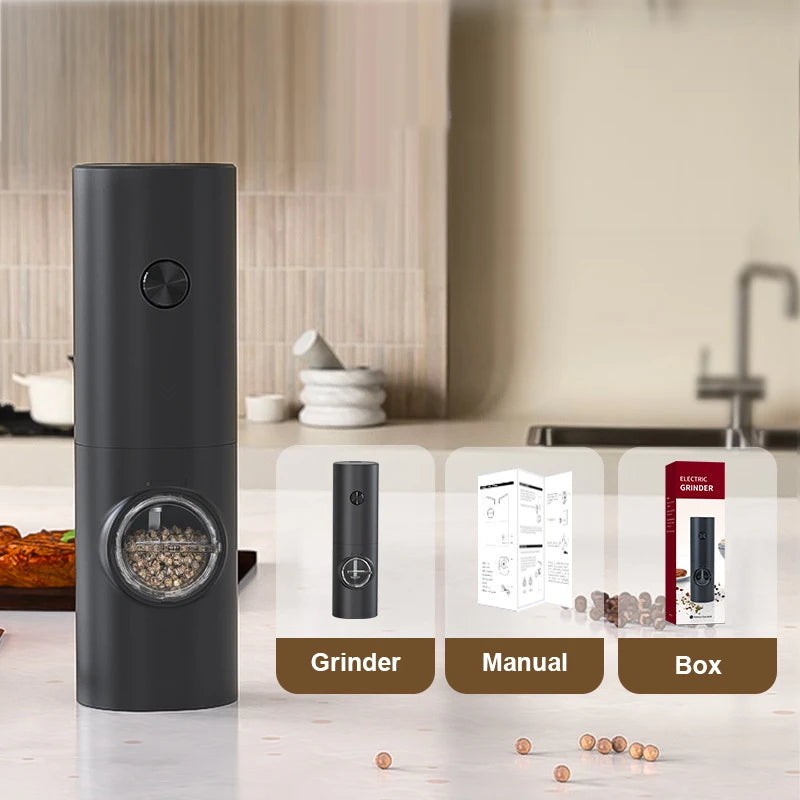Electric Salt Pepper Grinder Set USB Rechargeable Automatic Spice Mill with LED Light Adjustable Coarseness Kitchen Gadget