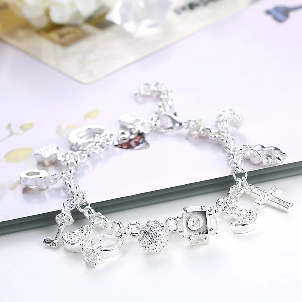 Fashion 925 Sterling Silver Bracelet for Woman Pretty Heart Zircon