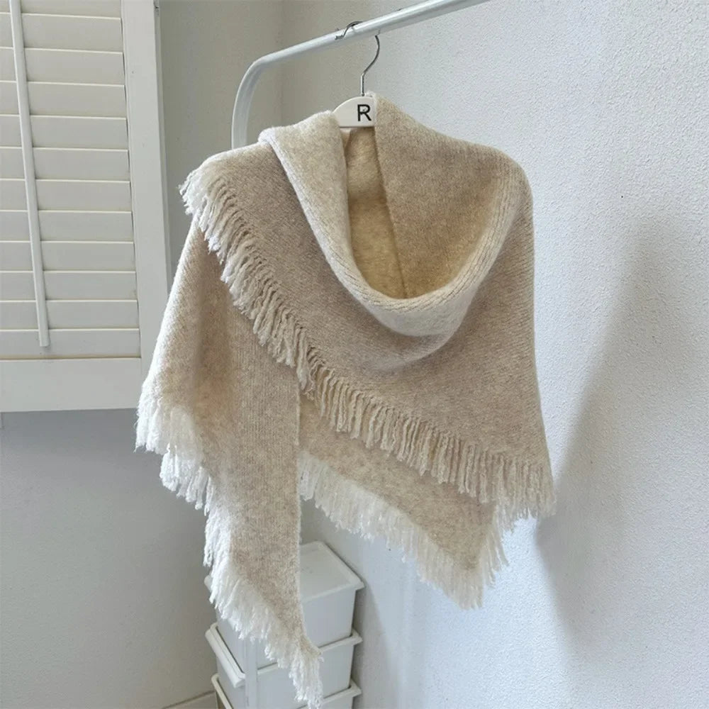 High Quality Winter Triangle Shawl Versatile Tassel Knitted Shawl Wraps Thickned Cold Proof Blanket Scarf for Women