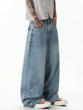 Men's Washed Blue Baggy Wide-Leg Jeans Y2K Street Fashion Casual