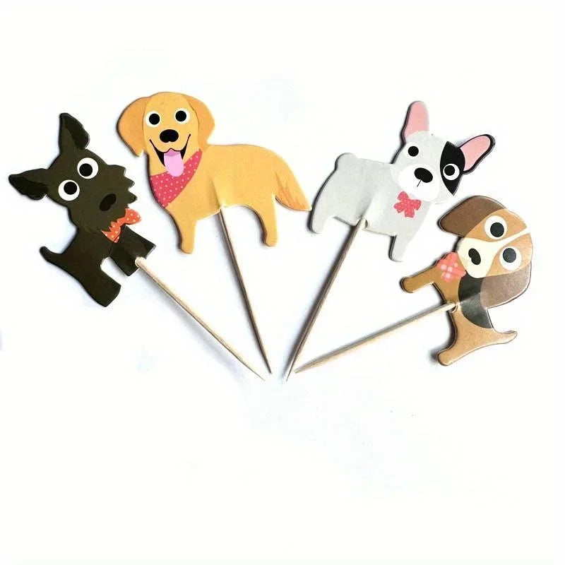 24Pcs Cute Puppy Dog Cupcake Topper Animals Cake Picks Decoration for Kids Birthday Party Baby Shower Pet Themed