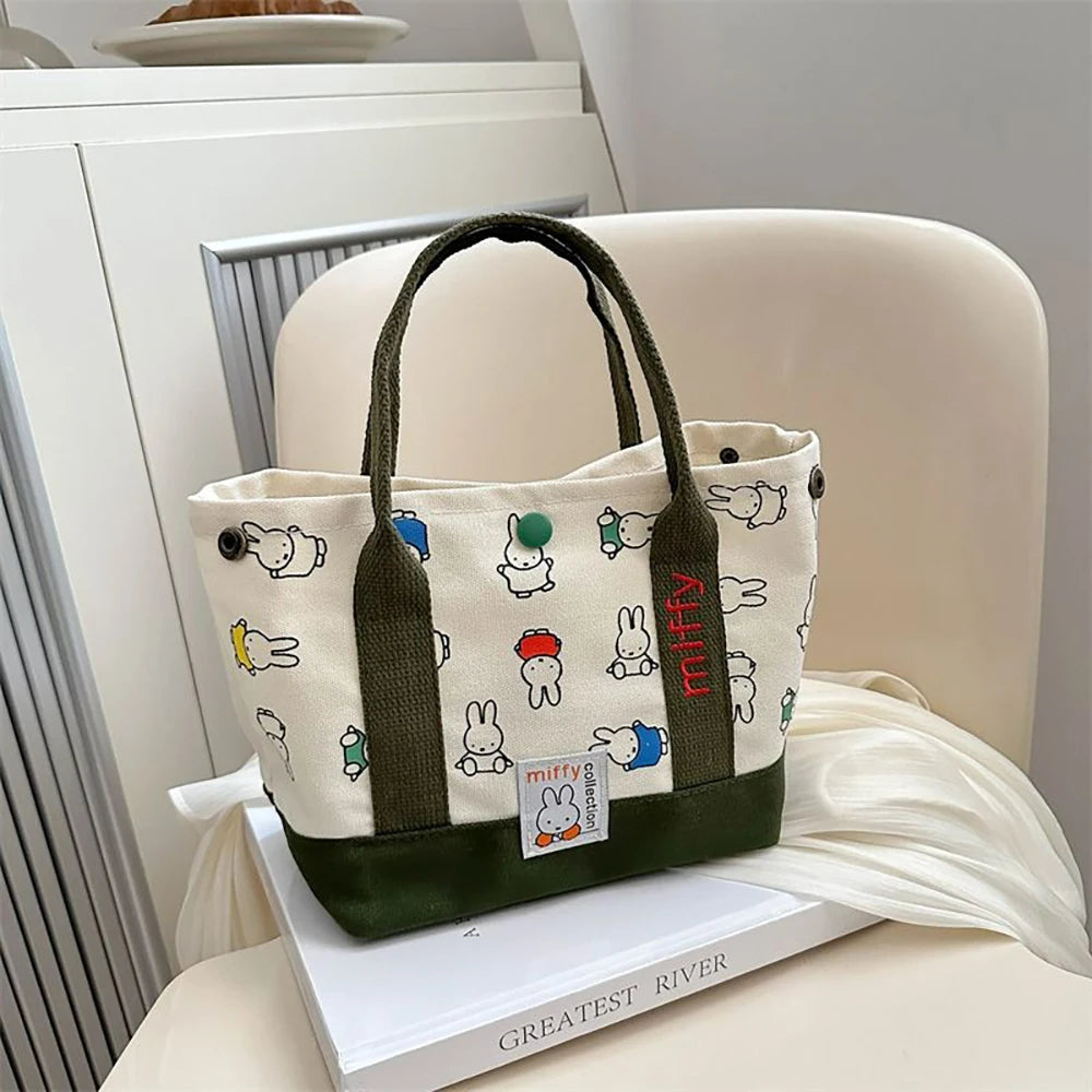 Kawaii Miffy Cute Handbag Cartoon Rabbit Canvas Embroidery Fashion Bento Multifunctional Storage Bag Girl Gift