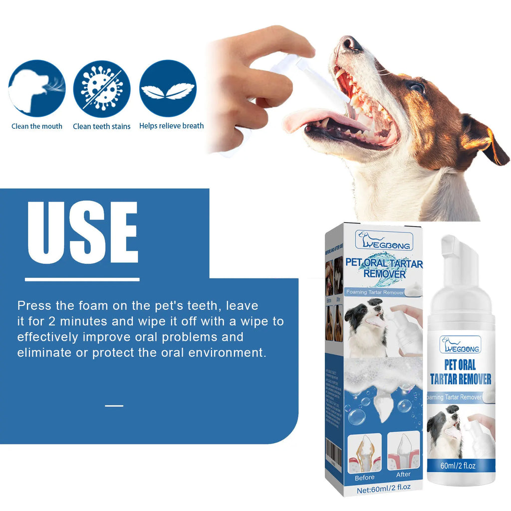 60ml Pet Tartar Remover Natural Plaques Off Tartar Remover Freshen Breath Foam For Dogs Cats Safe Effective Support Healthy Gums