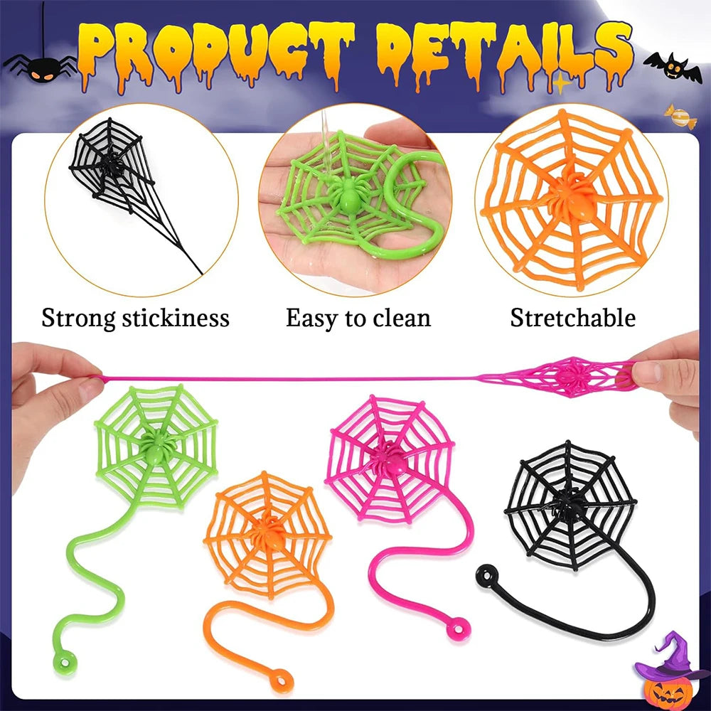8/12/24Pcs Spider Party Favor Colorful Sticky Hands Spider Web Classroom Prizes Halloween Party Favor Spider Theme Birthday Gift