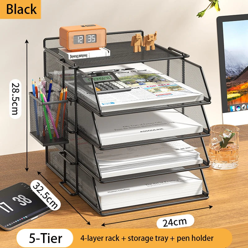4-Tier Desk Organizer Stackable Tray Office Desk Organizer File and Desktop Holder for Paper Letter Accessories Black
